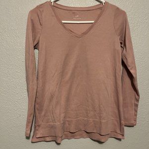 J.Jill Pima Cotton V-Neck Long Sleeve Tee Tunic Pink Size XS